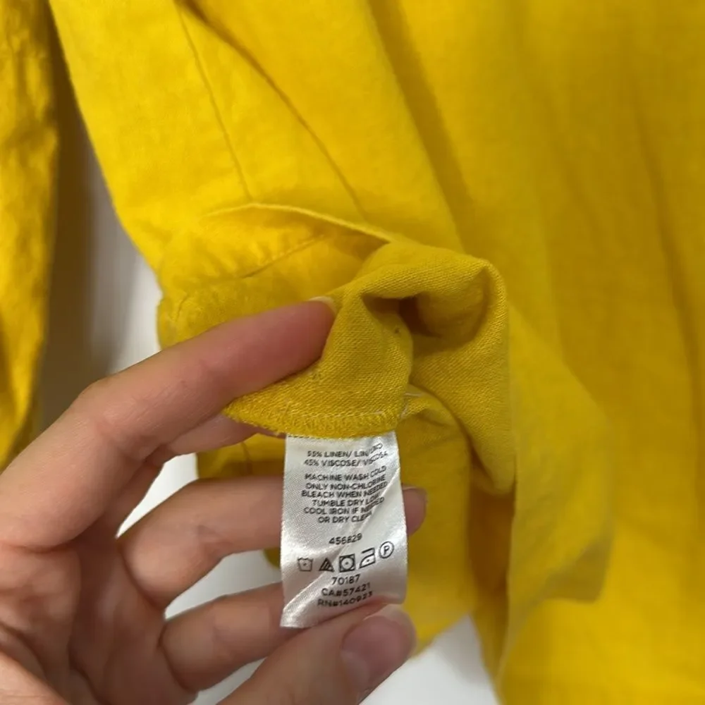 LOFT Linen Blend Balloon Sleeve Mustard Yellow Blouse XS